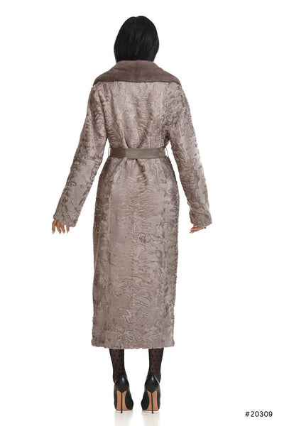 Long persian lamb coat with mink english collar and leather belt - Manakas Frankfurt