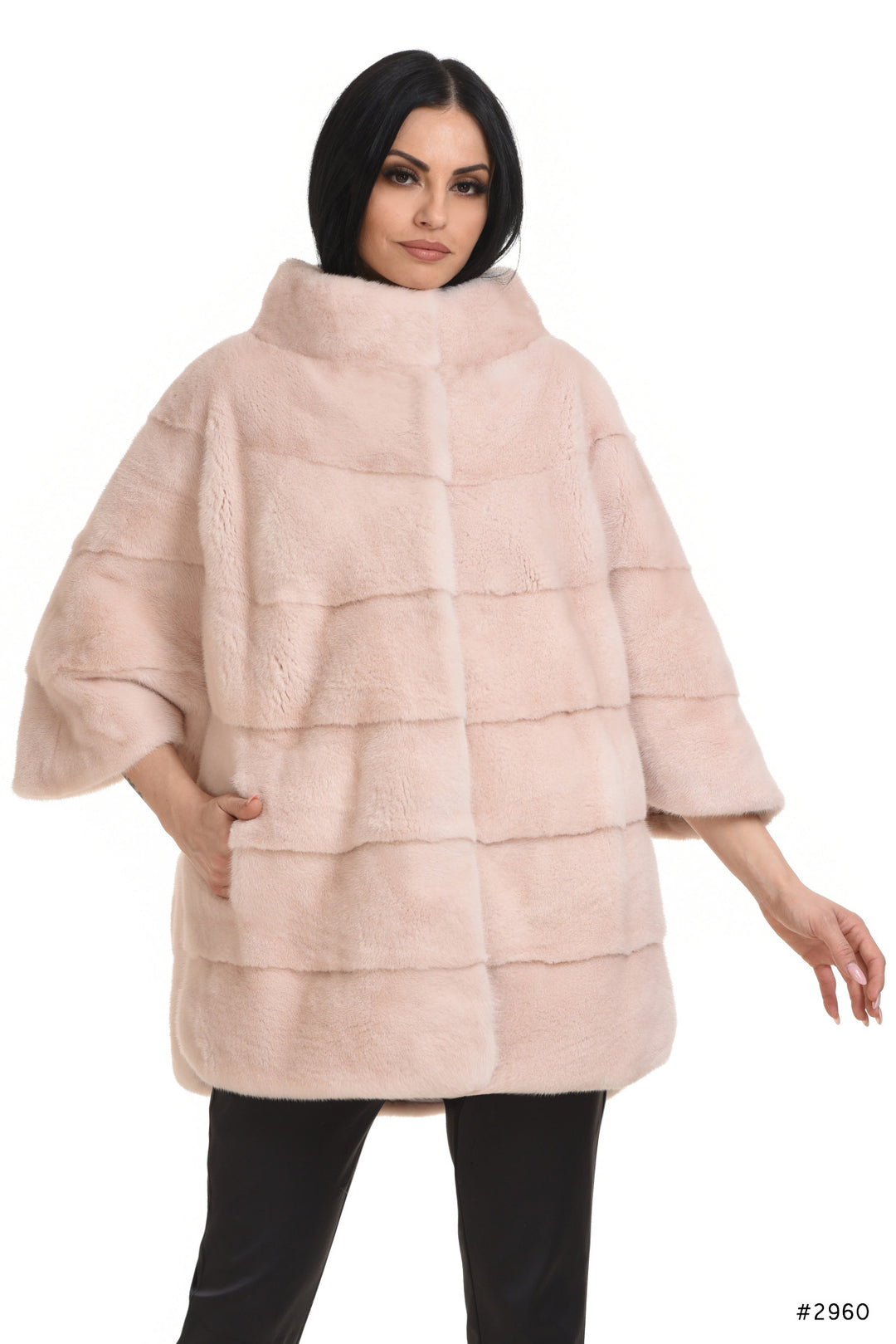 Oversize mink cape/jacket with stand up collar