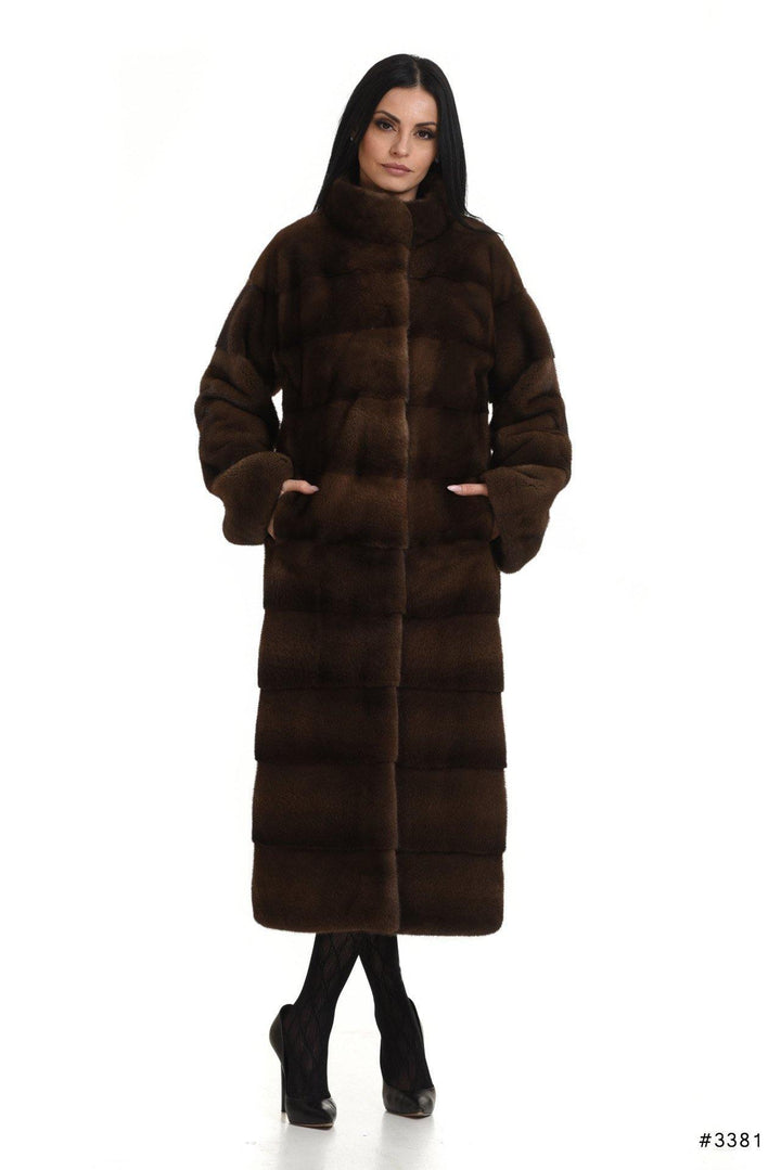 Elegant long mink coat with stand up collar - Manakas Frankfurt