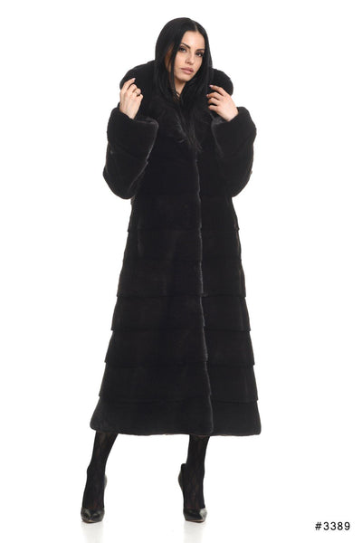 Elegant and casual long mink coat with hood - Manakas Frankfurt