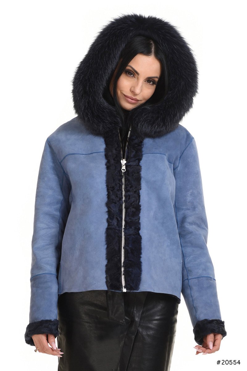 Hooded reversible persian lamb jacket with fox trimming - Manakas Frankfurt