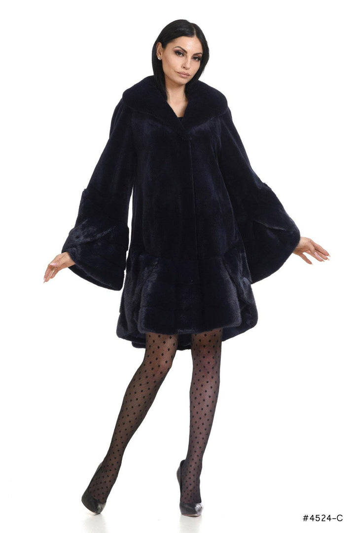 Exclusive classy sheared mink coat with long hair rouches - Manakas Frankfurt