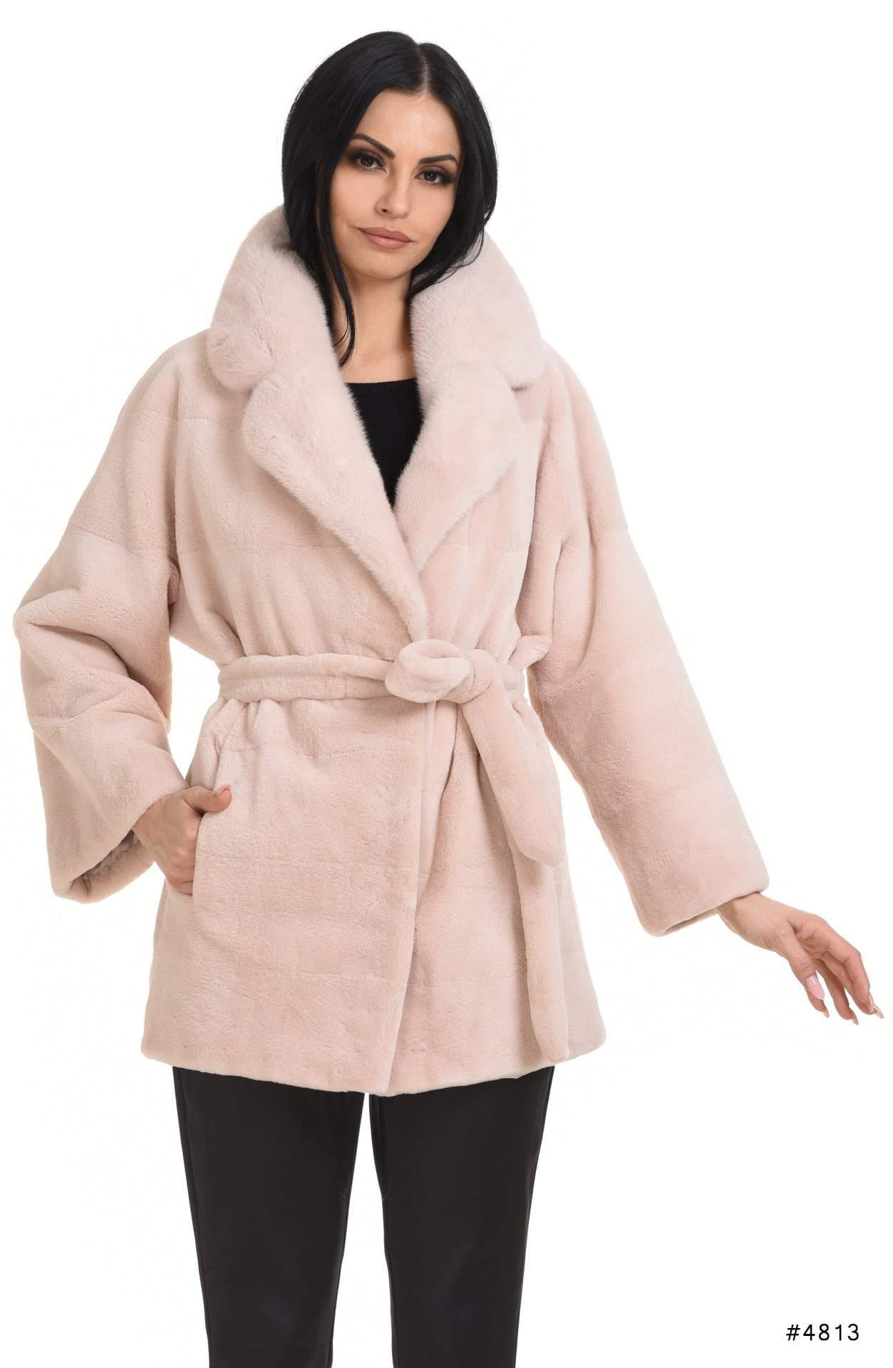 Modern sheared mink jacket with belt - Manakas Frankfurt