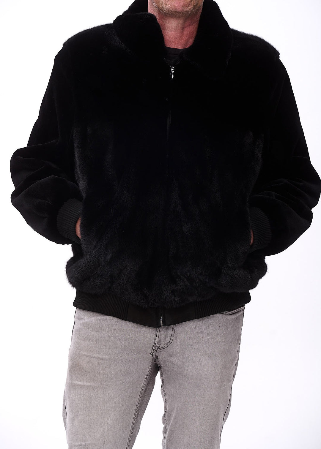 Men's bomber jacket with sheared mink