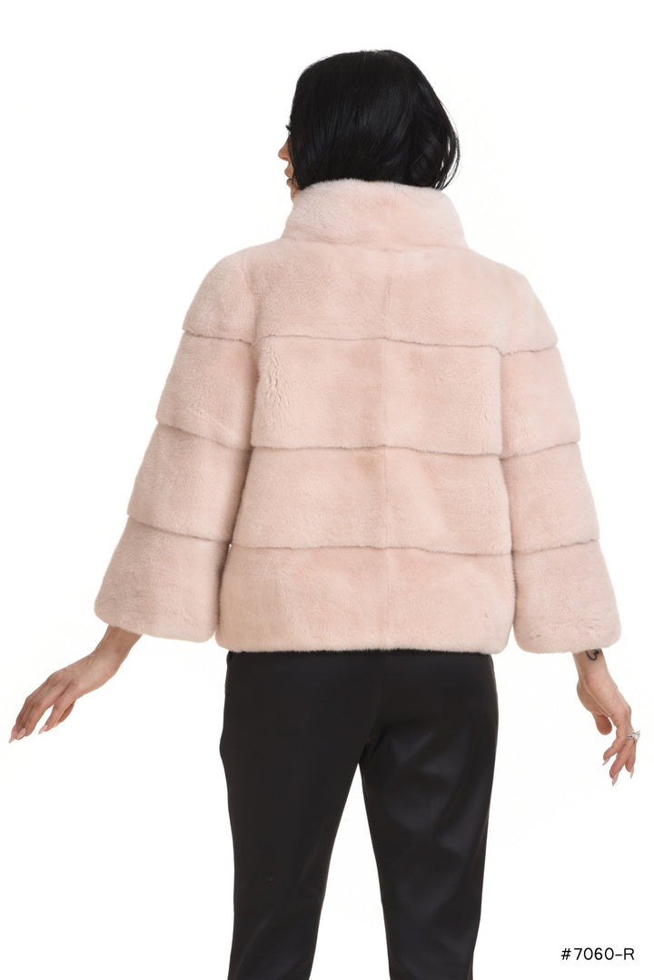 Casual reversible mink jacket with stand up collar