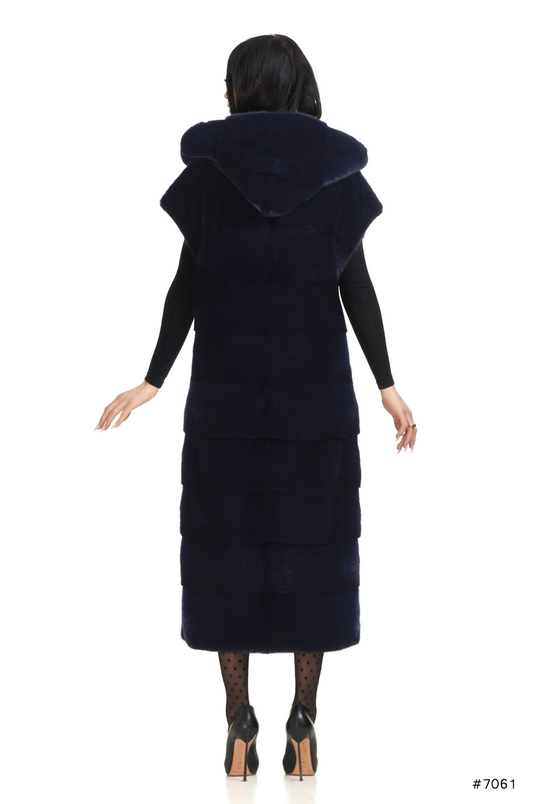 Long hooded mink vest with short sleeves