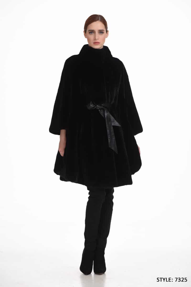 Veste de cape de vison maxi avec ceinture en cuir