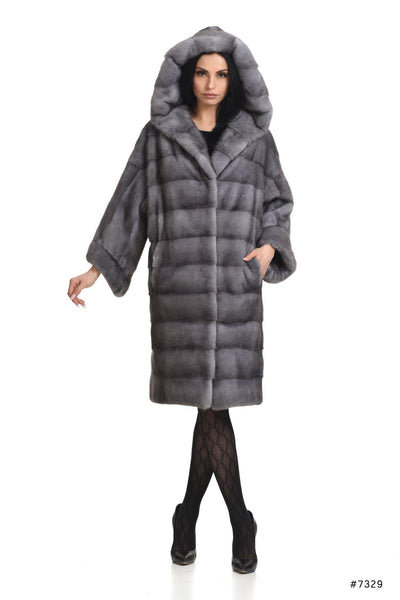 Classy hooded mink coat with asymmetrical sleeves - Manakas Frankfurt