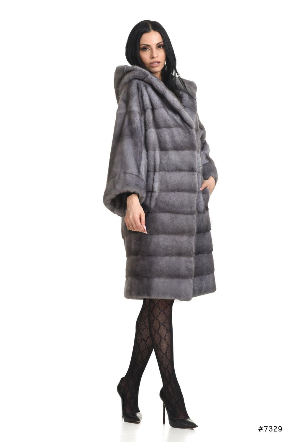 Classy hooded mink coat with asymmetrical sleeves - Manakas Frankfurt