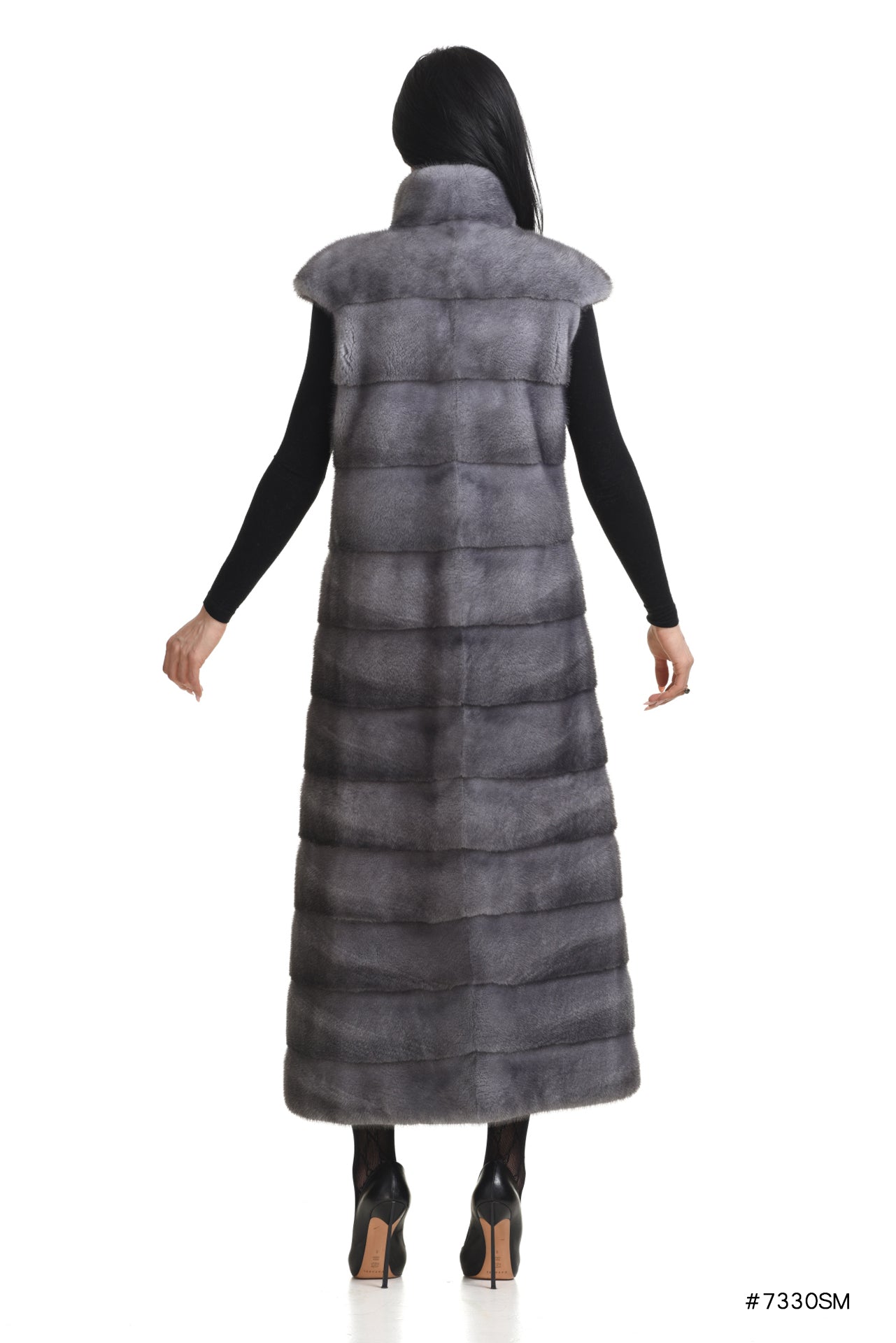 Long mink vest with stand up collar