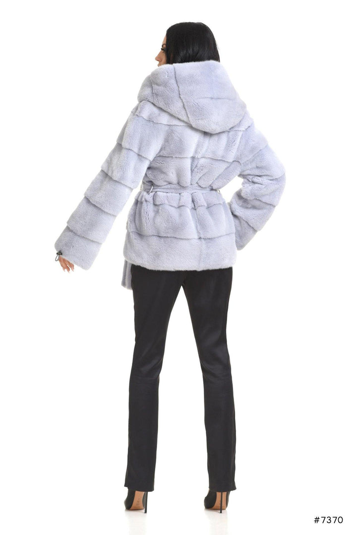 Hooded mink jacket with belt - Manakas Frankfurt