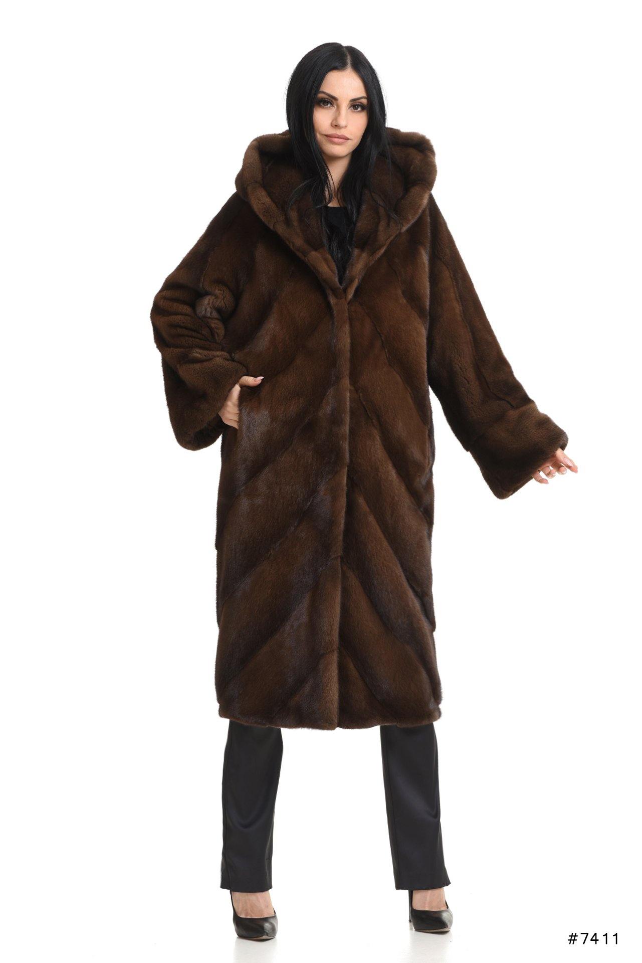 Long classy hooded mink coat - Manakas Frankfurt