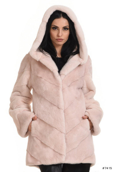Hooded mink jacket with a shaped line - Manakas Frankfurt