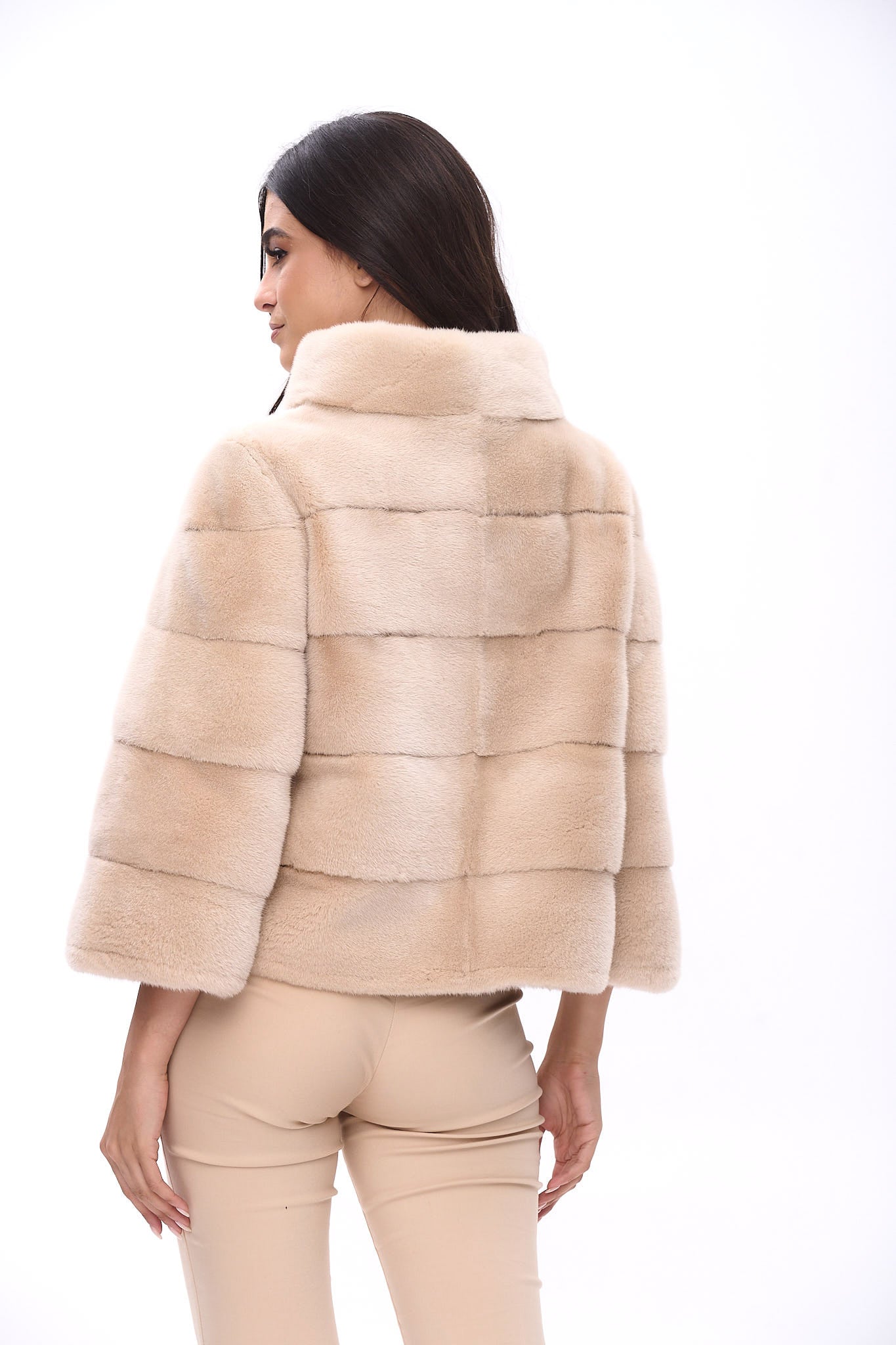 Reversible short jacket with high collar