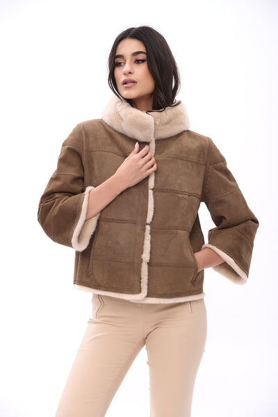 Reversible short jacket with high collar