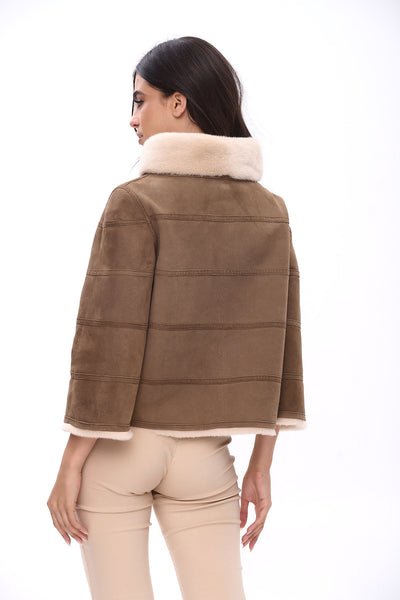 Reversible short jacket with high collar