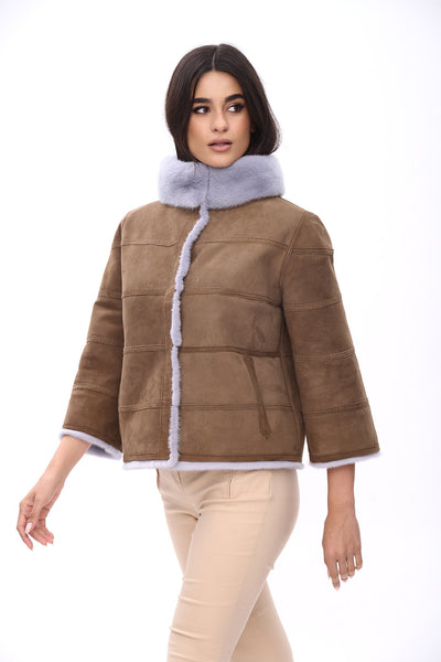Reversible short jacket with high collar