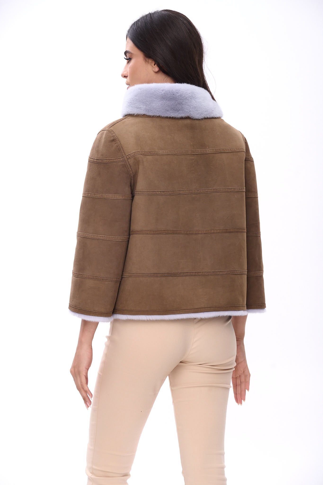 Reversible short jacket with high collar