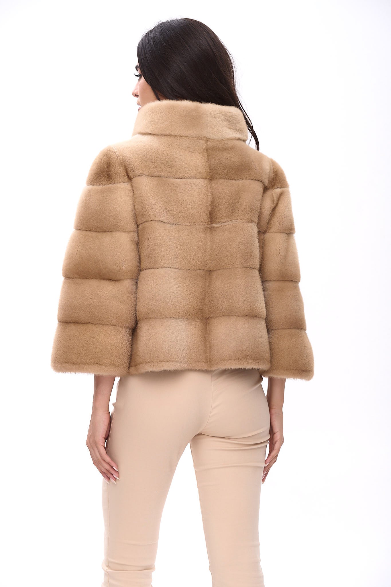 Reversible short jacket with high collar