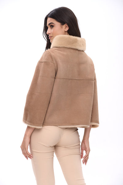 Reversible short jacket with high collar