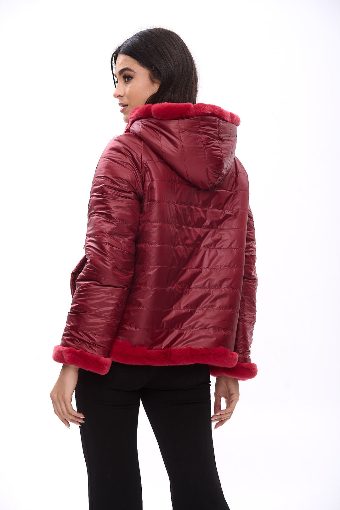 Reversible hooded  jacket with Rex rabbit