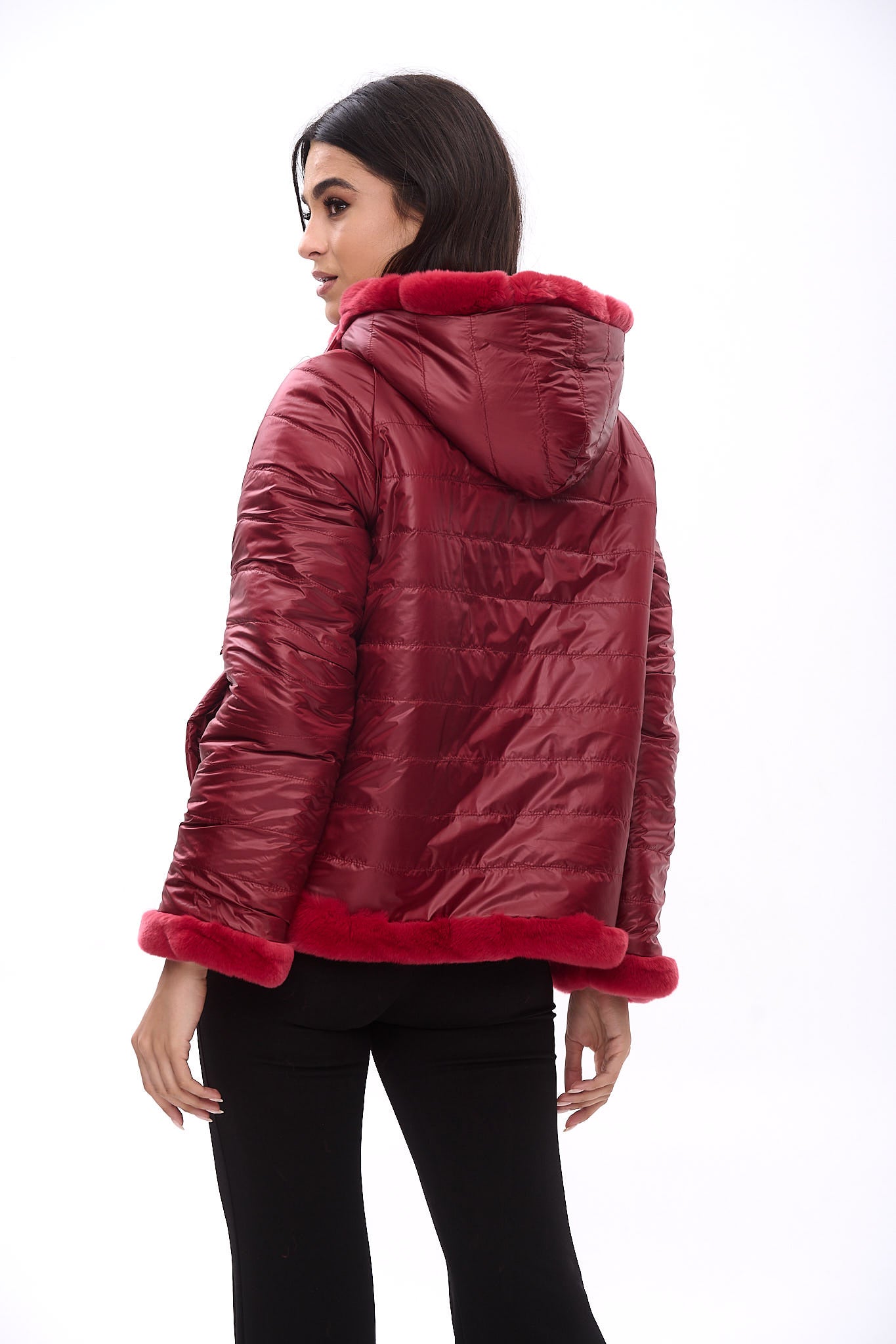 Reversible hooded  jacket with Rex rabbit