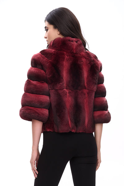 Cherry short chinchilla  jacket with high collar