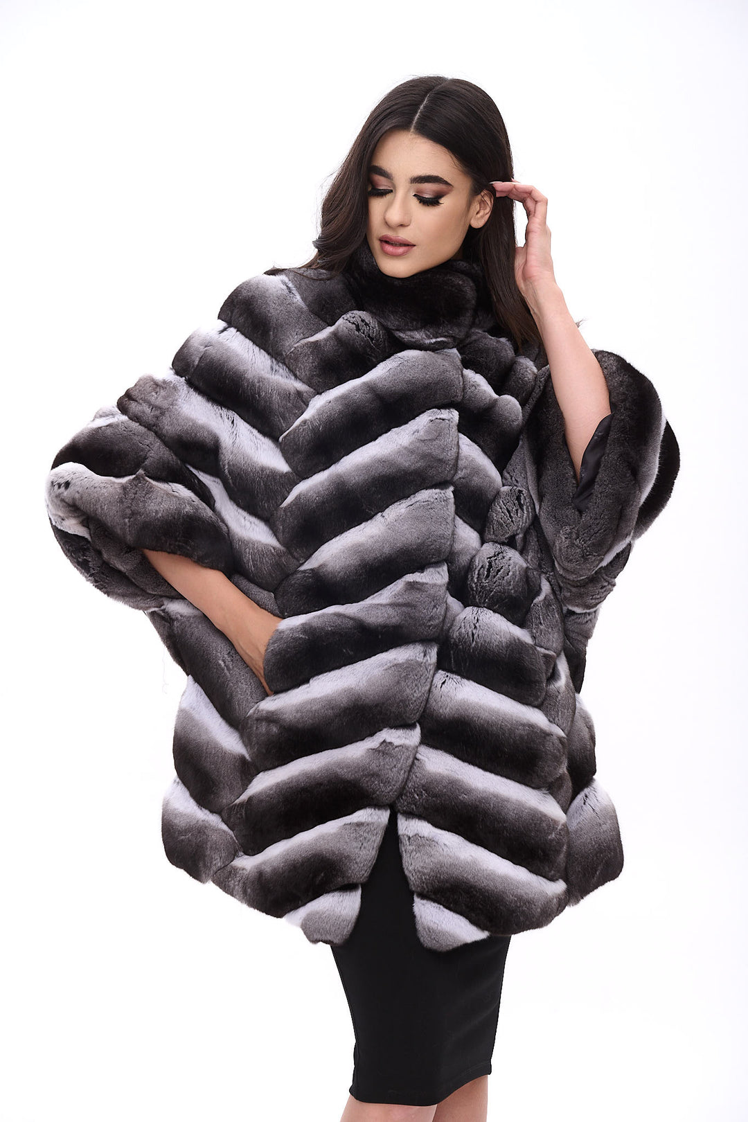 Chinchilla Jacket with assymetrical cape sleeves