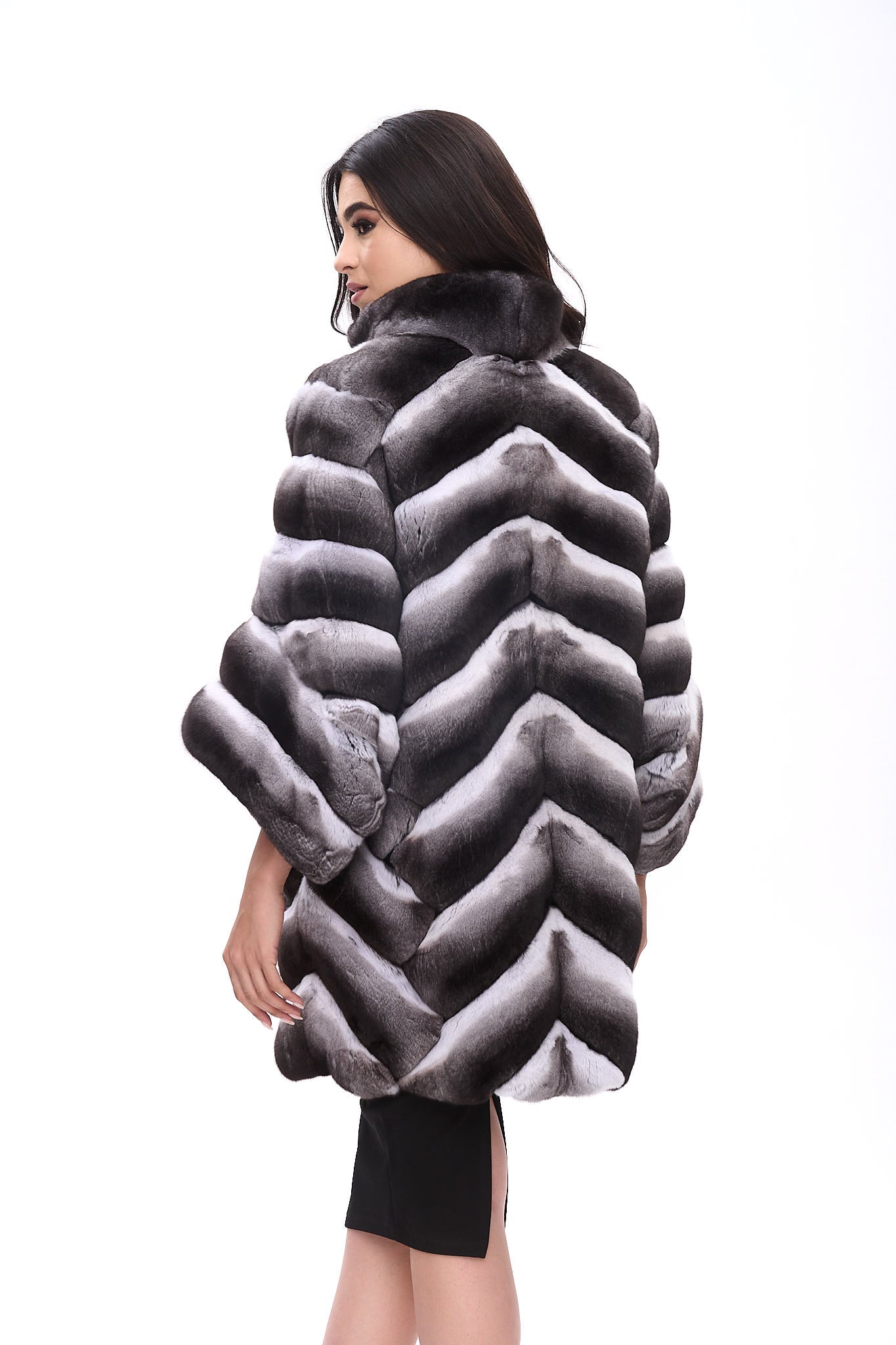 Chinchilla Jacket with assymetrical cape sleeves