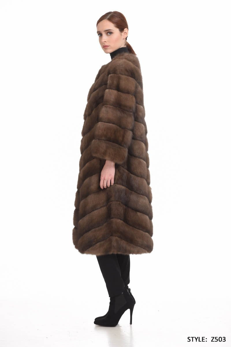 Long diagonal sable coat with chanel collar - Manakas Frankfurt