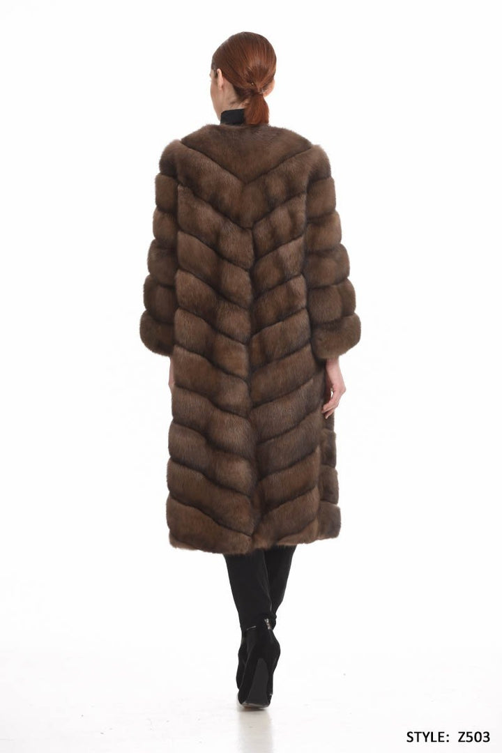 Long diagonal sable coat with chanel collar - Manakas Frankfurt