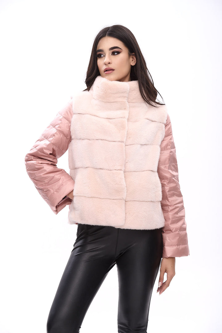 Short down jacket with mink