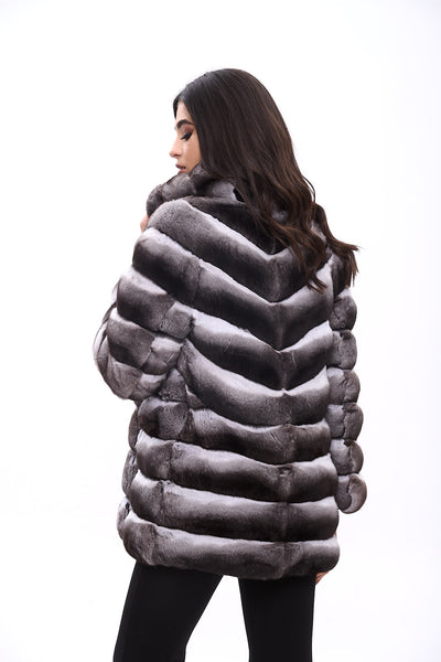 Exclusive chinchilla jacket with high collar