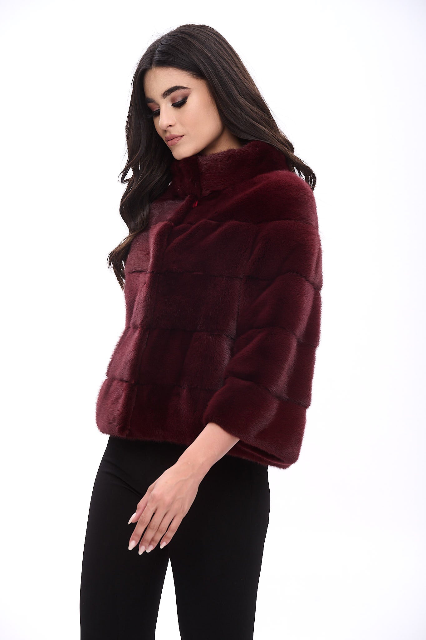 Casual reversible mink jacket with stand up collar
